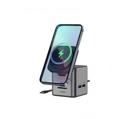  Беспроводное зарядное устройство HUB Cube 9в1 USB-C Docking I WiWU Wi-W025 Type-c/M to PD3.0+USB3.0*3+HDMI+RJ45+SD/TF (Gray) 