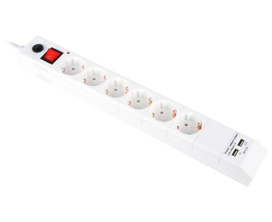  Сетевой фильтр Buro BU-SP1.8-USB-2A-W 1.8м (6 розеток) белый 
