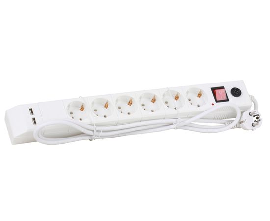  Сетевой фильтр Buro BU-SP1.8-USB-2A-W 1.8м (6 розеток) белый 