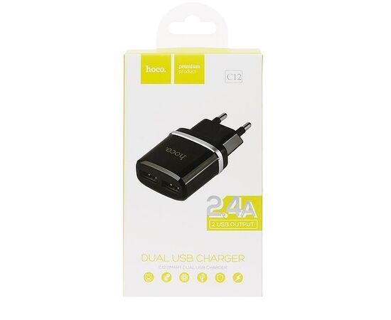  Адаптер Сетевой Hoco C12 2USB/5V/2.4A (black) 