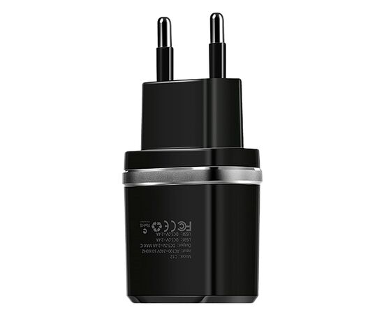  Адаптер Сетевой Hoco C12 2USB/5V/2.4A (black) 