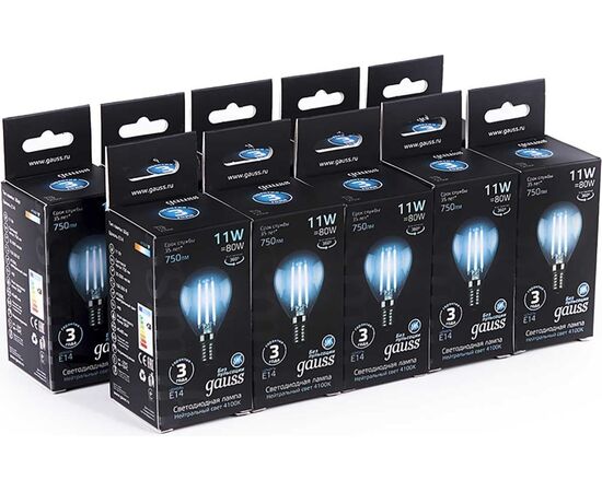  Лампа Gauss Filament (105801211) филам. 11Вт цок. E14 шар 220B 4100K св.свеч.бел.нейт. (упак. 10шт) 