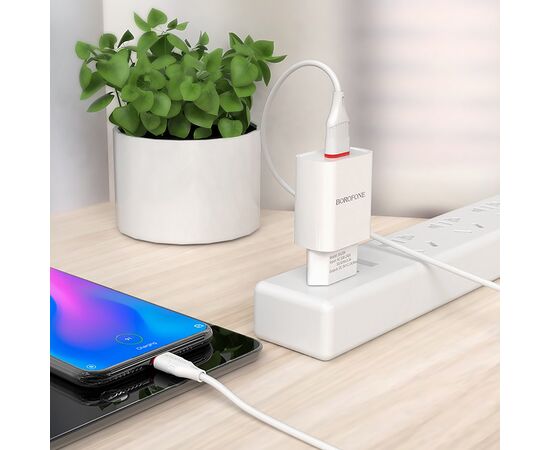  Адаптер Сетевой с кабелем Borofone BA20A Sharp 1USB/5V/2.1A +Type-C (white) 