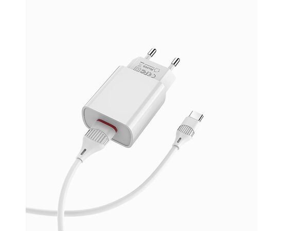  Адаптер Сетевой с кабелем Borofone BA20A Sharp 1USB/5V/2.1A +Type-C (white) 