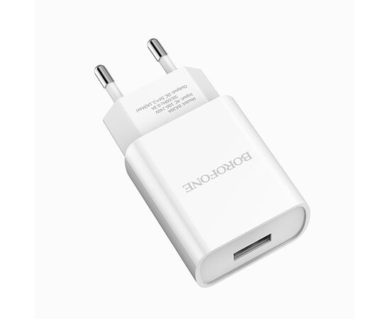  Адаптер Сетевой с кабелем Borofone BA20A Sharp 1USB/5V/2.1A +Type-C (white) 