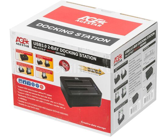  Док-станция для HDD AgeStar 3UBT8 Sata III пластик/алюминий черный 2 