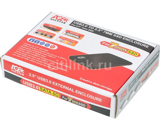  Внешний корпус для HDD/SSD AgeStar 3UB2A8-6G Sata III пластик/алюминий черный 2.5" 