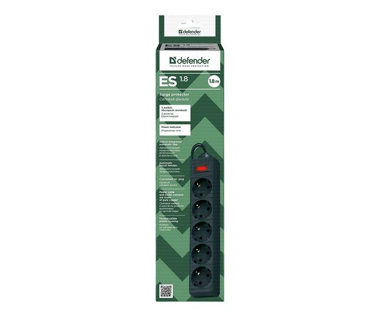  Сетевой фильтр Defender ES, 5 розеток, 1.8 м (black) (103312) 