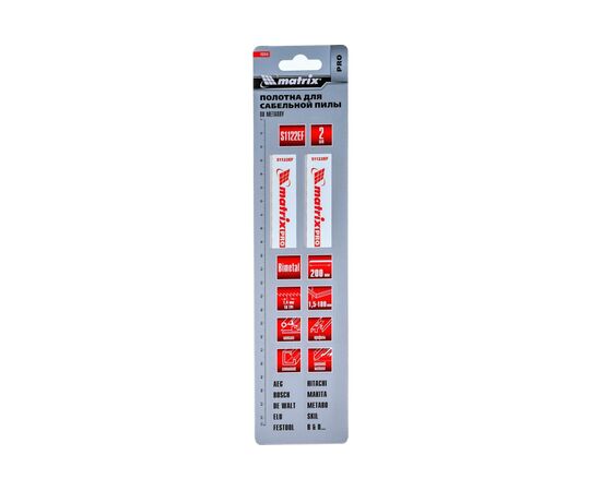  Полотна Matrix 782010 Pro по металлу для сабельной пилы S1122EF 200/1,4мм, Bimetal, 2шт 