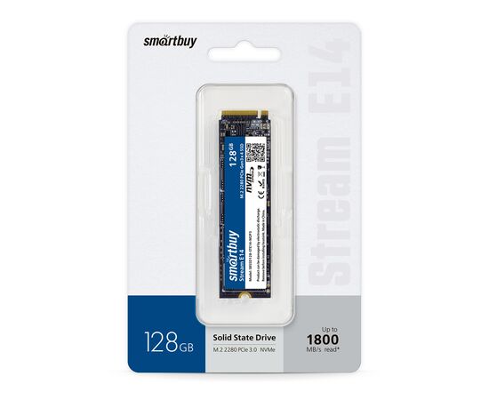  Внутренний SSD  Smart Buy  128GB  Stream E14, PCIe Gen3 x4, R/W - 1100/1800 MB/s, (M.2), 2280, TLC 3D NAND 