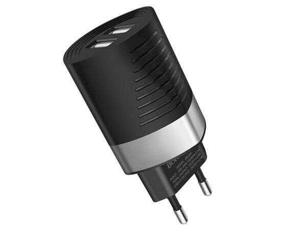  Сетевое зарядное устройство BOROFONE BA26A Mighty 2xUSB, 2.4A, черный 