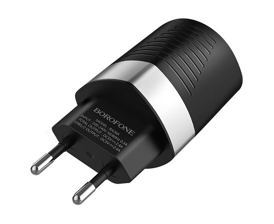  Сетевое зарядное устройство BOROFONE BA26A Mighty 2xUSB, 2.4A, черный 