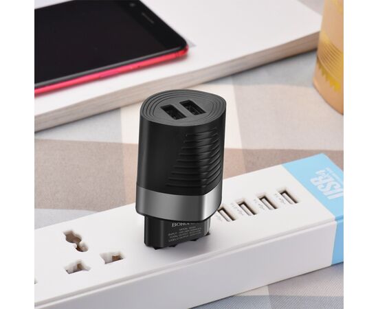  Сетевое зарядное устройство BOROFONE BA26A Mighty 2xUSB, 2.4A, черный 
