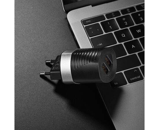  Сетевое зарядное устройство BOROFONE BA26A Mighty 2xUSB, 2.4A, черный 
