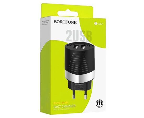  Сетевое зарядное устройство BOROFONE BA26A Mighty 2xUSB, 2.4A, черный 
