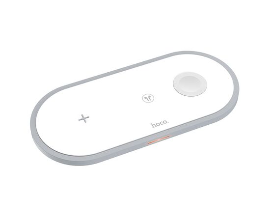  Беспроводное зарядное устройство HOCO CW24 Handsome 3-in-1 для iPhone+Airpods+Apple Watch с Кабелем Type-C, 2.0A, 10W, белый 