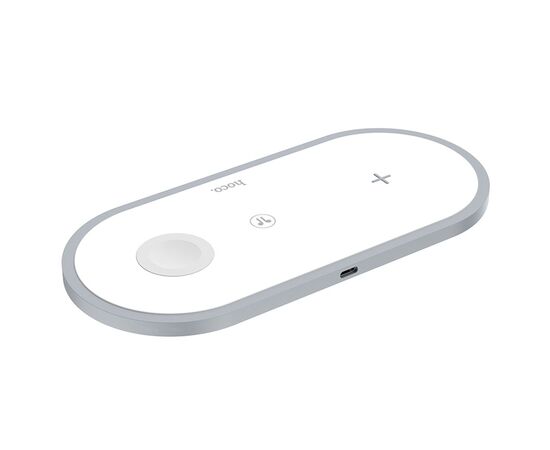  Беспроводное зарядное устройство HOCO CW24 Handsome 3-in-1 для iPhone+Airpods+Apple Watch с Кабелем Type-C, 2.0A, 10W, белый 