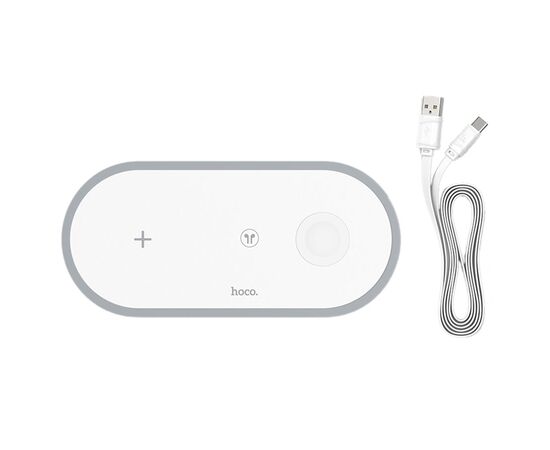  Беспроводное зарядное устройство HOCO CW24 Handsome 3-in-1 для iPhone+Airpods+Apple Watch с Кабелем Type-C, 2.0A, 10W, белый 