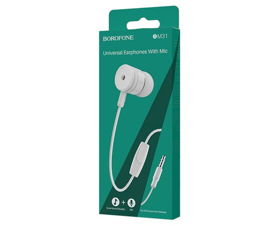  Проводные наушники BOROFONE BM31 Mysterious, Jack 3.5mm, 1.2 м, белый 