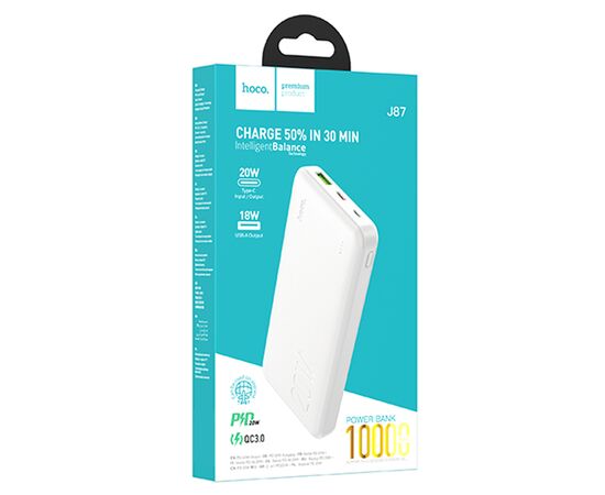  Портативный аккумулятор HOCO J87 Tacker, 3A, 10000 мА⋅ч, белый 