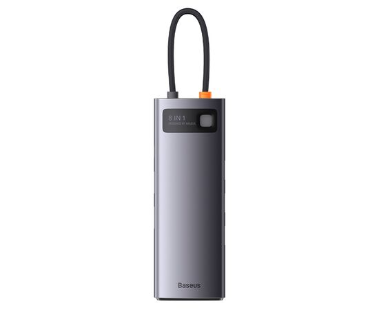  USB HUB разветвитель BASEUS Metal Gleam Series 8 в 1 Type-C (m) - 2xUSB3.0 + Type-C PD + 2xHDMI + RJ45 + SD/TF, серый 