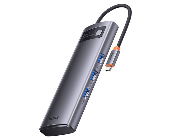  USB HUB разветвитель BASEUS Metal Gleam Series 8 в 1 Type-C (m) - 2xUSB3.0 + Type-C PD + 2xHDMI + RJ45 + SD/TF, серый 
