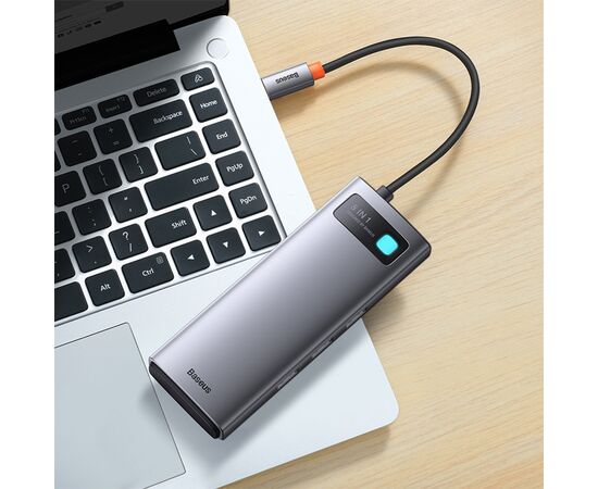  USB HUB разветвитель BASEUS Metal Gleam Series 8 в 1 Type-C (m) - 2xUSB3.0 + Type-C PD + 2xHDMI + RJ45 + SD/TF, серый 