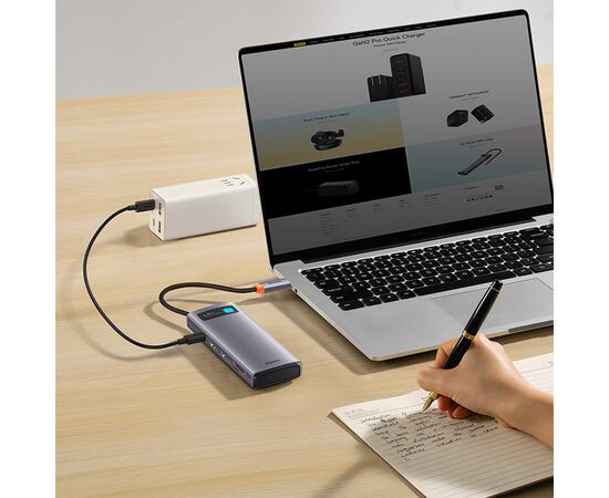  USB HUB разветвитель BASEUS Metal Gleam Series 8 в 1 Type-C (m) - 2xUSB3.0 + Type-C PD + 2xHDMI + RJ45 + SD/TF, серый 