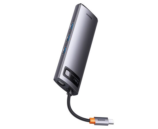  USB HUB разветвитель BASEUS Metal Gleam Series 8 в 1 Type-C (m) - 2xUSB3.0 + Type-C PD + 2xHDMI + RJ45 + SD/TF, серый 