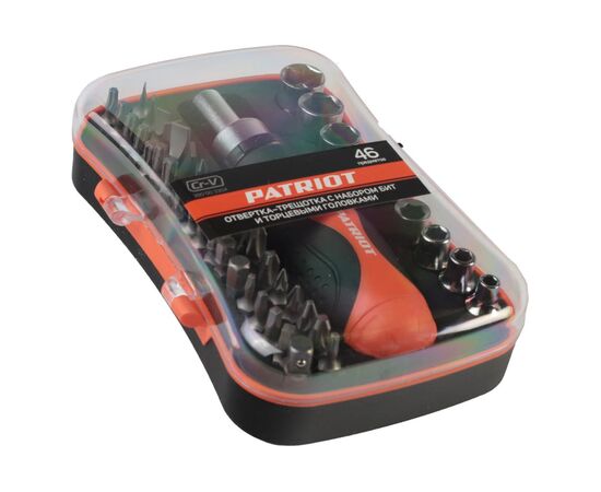  Отвертка-трещотка Patriot SPS-46 (350003304) с битами и торцевыми головками, 46 предметов 