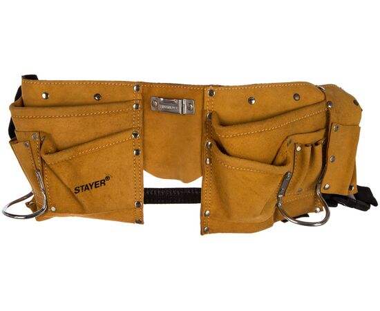  Пояс для инструментов Stayer Master 38510 кожаный 10 карманов 2 скобы 