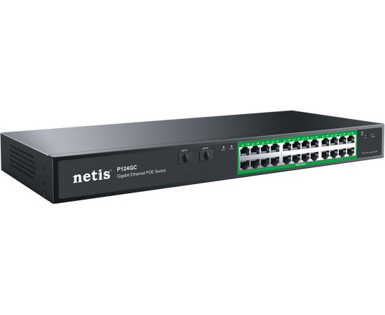  Коммутатор неуправляемый Netis P124GC PoE+, 26 портов, 24x1Гбит/с, PoE+ 24х30Вт (до 360Вт), Uplink SFP 2x1Гбит/с 