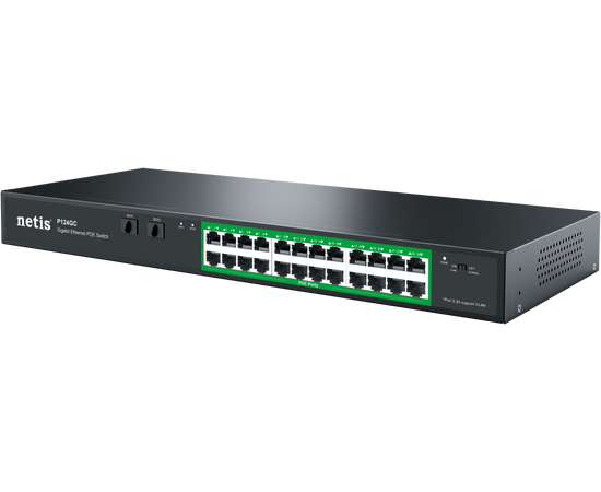  Коммутатор неуправляемый Netis P124GC PoE+, 26 портов, 24x1Гбит/с, PoE+ 24х30Вт (до 360Вт), Uplink SFP 2x1Гбит/с 