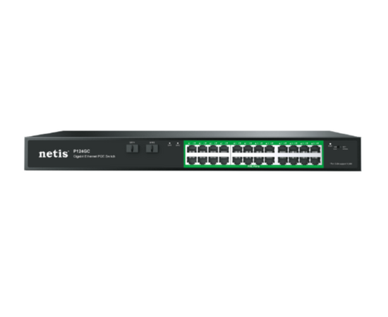  Коммутатор неуправляемый Netis P124GC PoE+, 26 портов, 24x1Гбит/с, PoE+ 24х30Вт (до 360Вт), Uplink SFP 2x1Гбит/с 