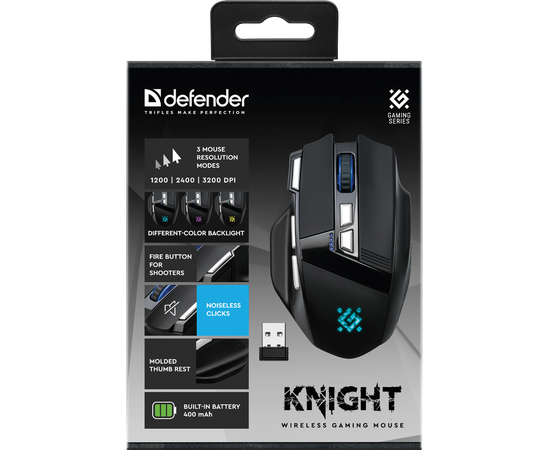  Мышь DEFENDER Knight GM-885 8кнопок,3200dpi,400 мАч 52885 (черный) 