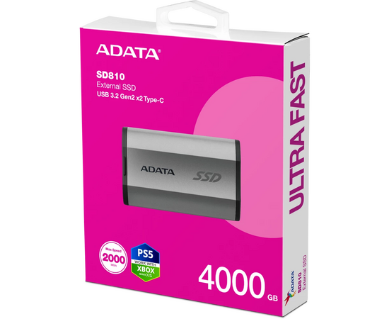  SSD A-DATA SD810 (SD810-4000G-CSG) 4TB, External, USB 3.2 Type-C, R/W -2000/2000 MB/s серый 