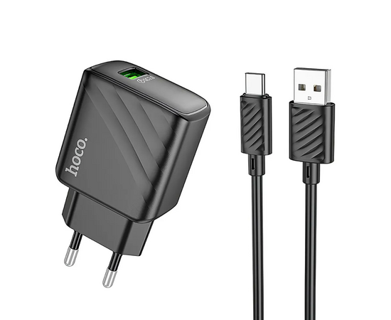  Блок питания сетевой 1 USB HOCO CS21A Rich, 3000mA, пластик, QC3.0, кабель USB - Type-C, цвет: чёрный (1/32/192) 