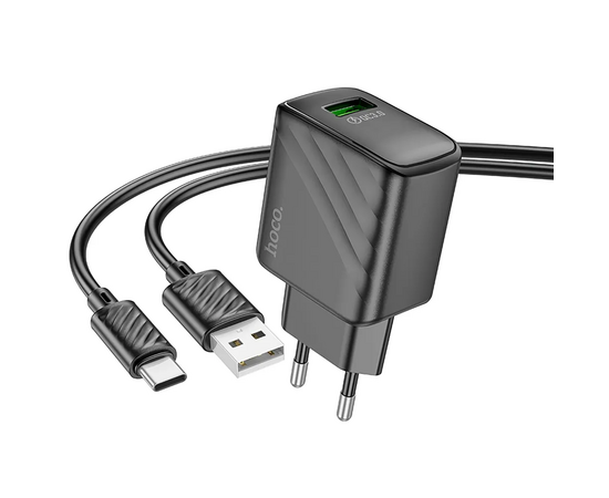  Блок питания сетевой 1 USB HOCO CS21A Rich, 3000mA, пластик, QC3.0, кабель USB - Type-C, цвет: чёрный (1/32/192) 