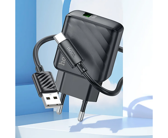  Блок питания сетевой 1 USB HOCO CS21A Rich, 3000mA, пластик, QC3.0, кабель USB - Type-C, цвет: чёрный (1/32/192) 