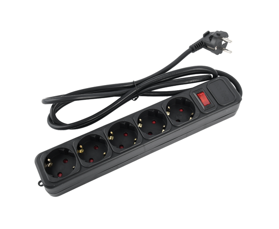  Сетевой фильтр Perfeo "REAL  POWER", 3,0м, 5 розеток, 16А, 3500 Вт, тройная защита, черный. 