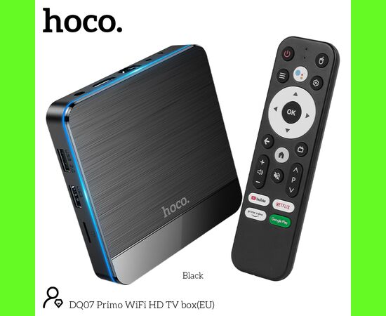  Смарт-ТВ приставка HOCO DQ07 Primo WiFi HD черный Cortex-A55, Android 9 version 4GB+64GB 