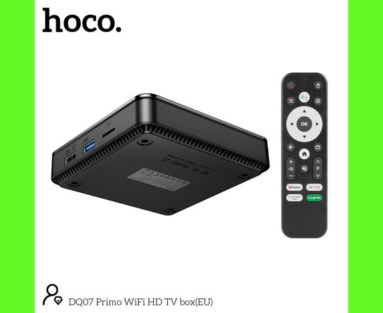  Смарт-ТВ приставка HOCO DQ07 Primo WiFi HD черный Cortex-A55, Android 9 version 4GB+64GB 