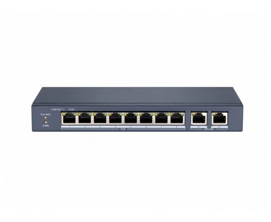  Коммутатор неуправляемый HiWatch DS-S1008P 8x100Мбит/с 2x1Гбит/с 8PoE+ 60W 