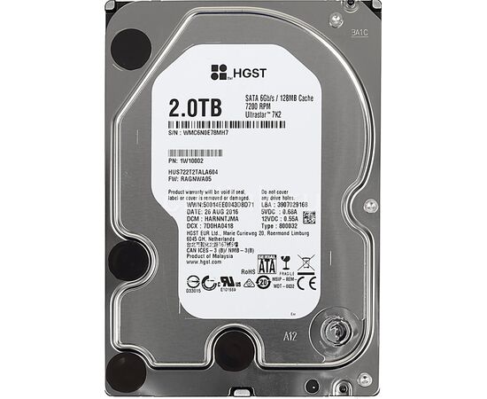  HDD Server WD Ultrastar 7K2 (HUS722T2TALA604) (3.5’’, 2TB, 128MB, 7200 RPM, SATA 6Gb/s, 512N SE) SKU: 1W10002 