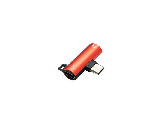  Адаптер Type-C(M) на Jack 3.5мм(F)+Type-C(F) красный, блистер 