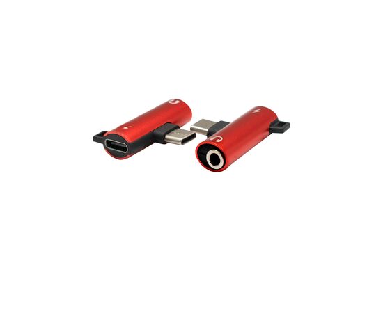  Адаптер Type-C(M) на Jack 3.5мм(F)+Type-C(F) красный, блистер 