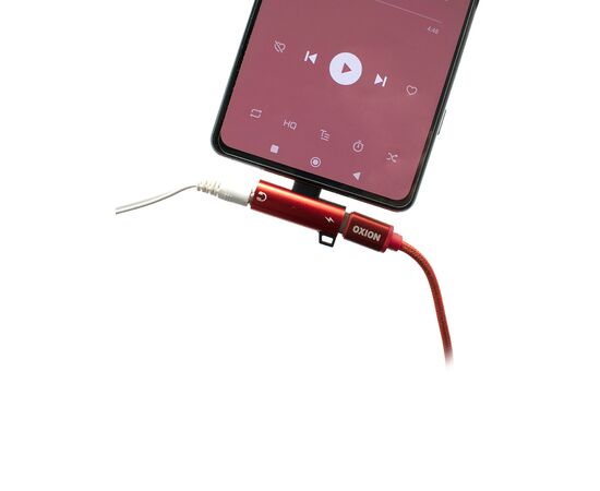  Адаптер Type-C(M) на Jack 3.5мм(F)+Type-C(F) красный, блистер 