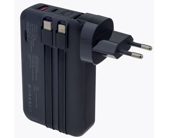  Портативное зарядное устройство Perfeo PLUG 10000 mAh/LED дисплей/Вход 230V/PD+QC 3.0/Выход: 5A, max 22.5W/ цвет - черный 