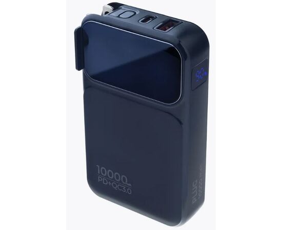  Портативное зарядное устройство Perfeo PLUG 10000 mAh/LED дисплей/Вход 230V/PD+QC 3.0/Выход: 5A, max 22.5W/ цвет - черный 